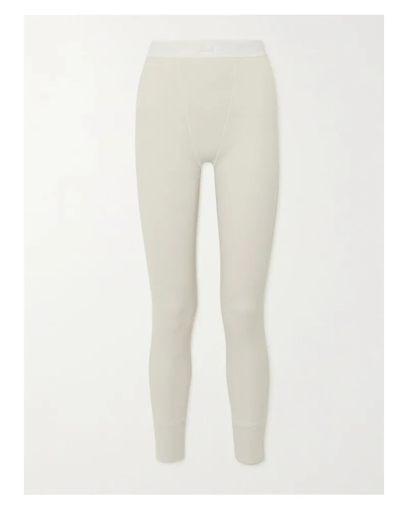 SKIMS Cotton Rib Thermal Legging – Bone – Leggings Aus Gerippter Stretch-baumwolle - Creme Creme