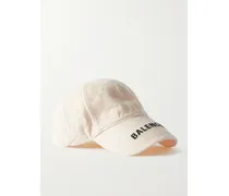 Embroidered Distressed Cotton-twill Baseball Cap - White