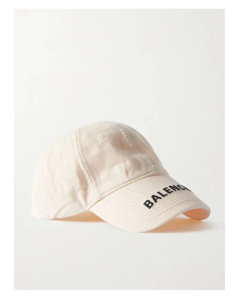 Balenciaga Embroidered Distressed Cotton-twill Baseball Cap - White White