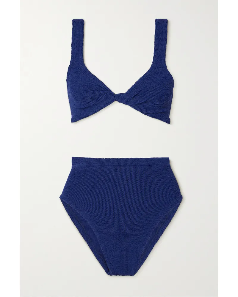 Hunza G Jamie Bikini aus Seersucker mit Twist-detail Blau