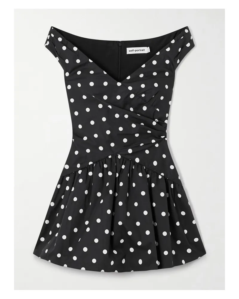 Self-Portrait Schulterfreies Minikleid Aus Baumwolle Mit Polka-dots - Schwarz Schwarz
