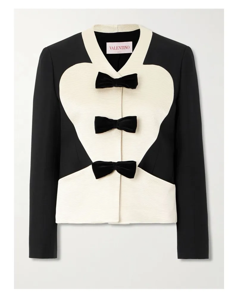 Valentino Garavani Jacke Aus Crêpe Aus Einer Woll-seidenmischung Und Einer Gerippten Baumwollmischung Mit Schleifen - Schwarz Schwarz