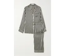 Lila Pyjama aus Seidensatin mit Streifen