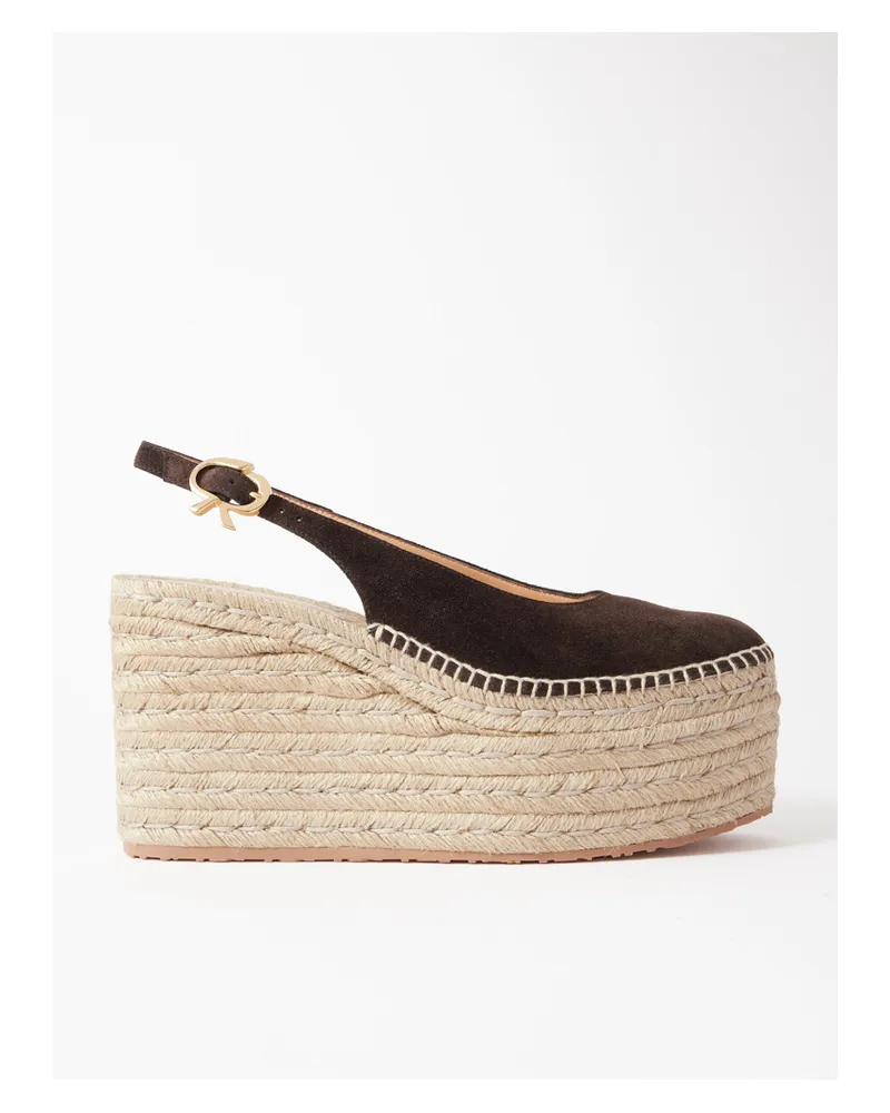 Gianvito Rossi 110 Slingback-espadrilles Aus Veloursleder Mit Plateau - Braun Braun
