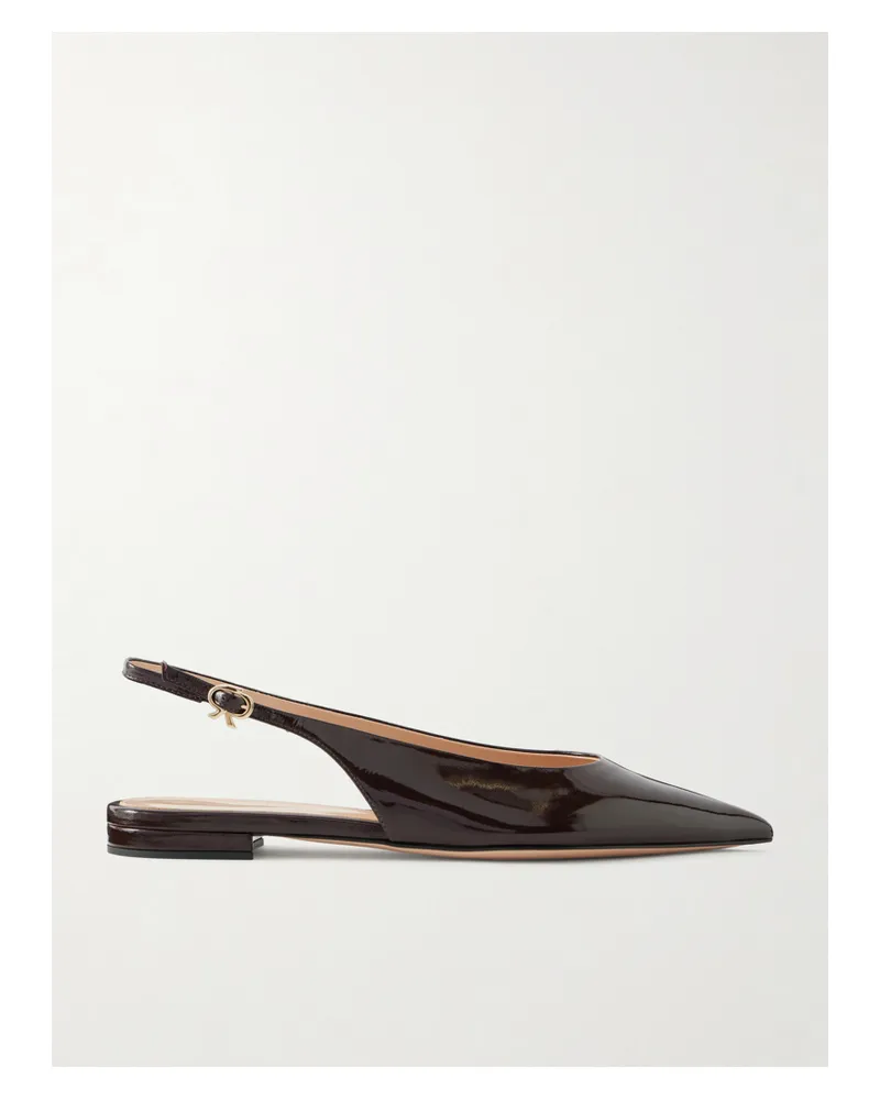 Gianvito Rossi Robbie Leather Polished-leather Slingback Flats - Burgundy Burgundy