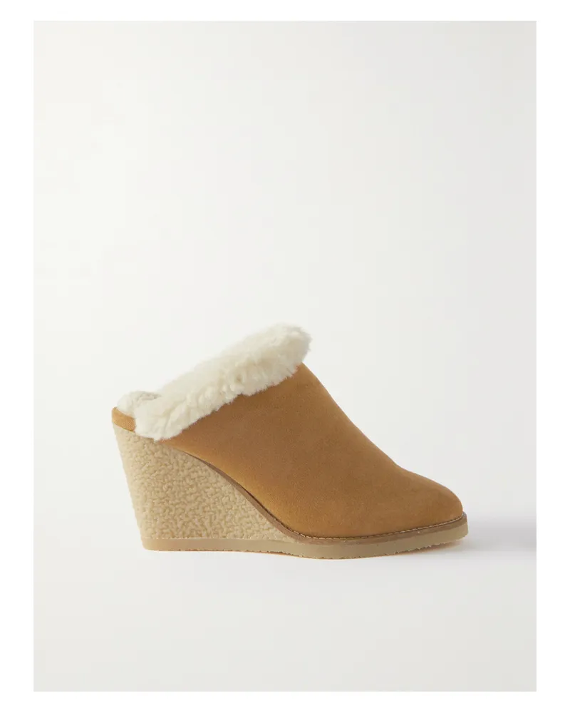 Isabel Marant Takita 90 Mules Aus Veloursleder Mit Shearling-futter Und Keilabsatz - Neutral Neutral
