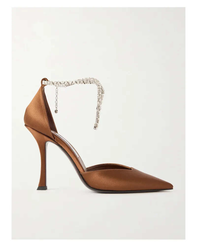 Jimmy Choo Stevie 100 Crystal-embellished Satin Pumps - Brown Brown