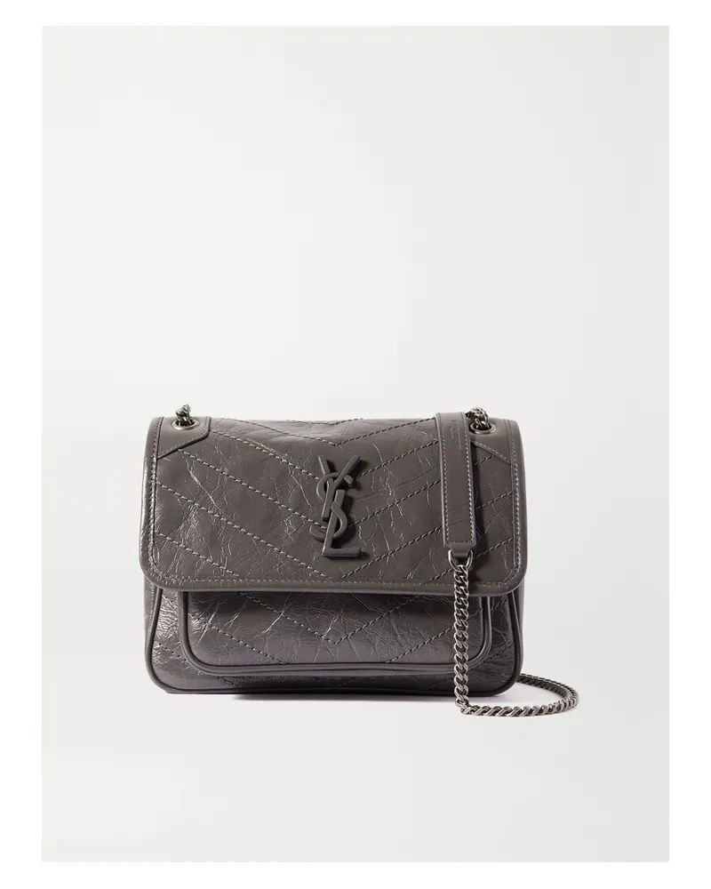 Saint Laurent Niki Baby Quilted Crinkled Glossed-leather Shoulder Bag - Gray Gray