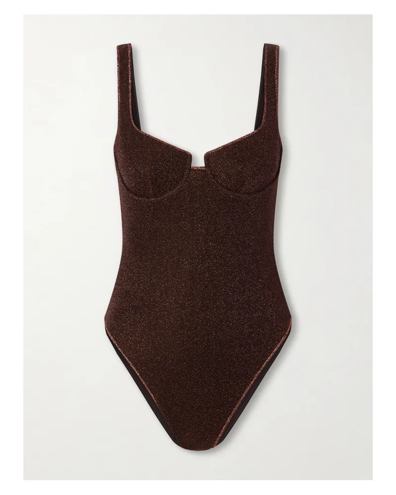Oséree Lumière Stretch-lurex Swimsuit - Brown Brown