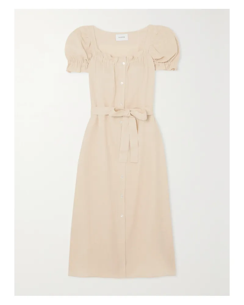 SLEEPER Brigitte Midikleid Aus Leinen Mit Bindegürtel - Neutral Neutral