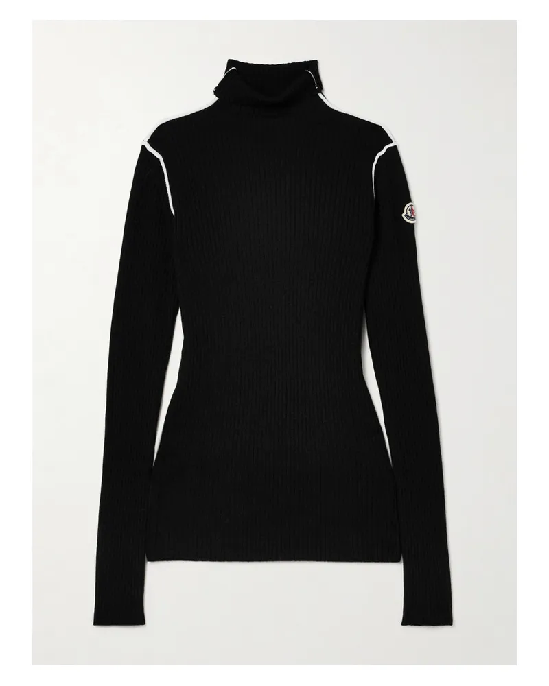 Moncler Rollkragenpullover aus Gerippter Wolle Schwarz