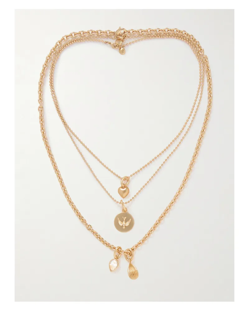 Roxanne Assoulin The Free Spirit Set Aus Drei Goldfarbenen Ketten Mit Cubic Zirkonia Gold