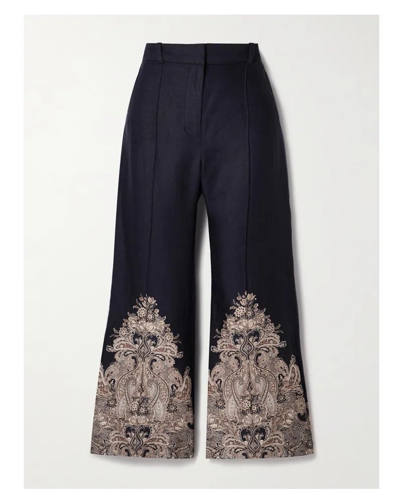 Zimmermann Natura Schlaghose Aus Leinen Mit Paisley-print - Blau Blau