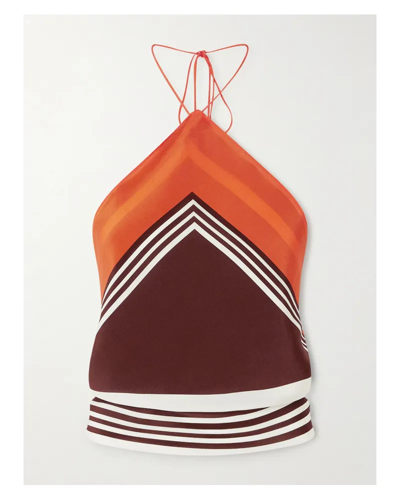 SIR Destino Cropped Striped Silk-crepe Halterneck Top - Brown Brown