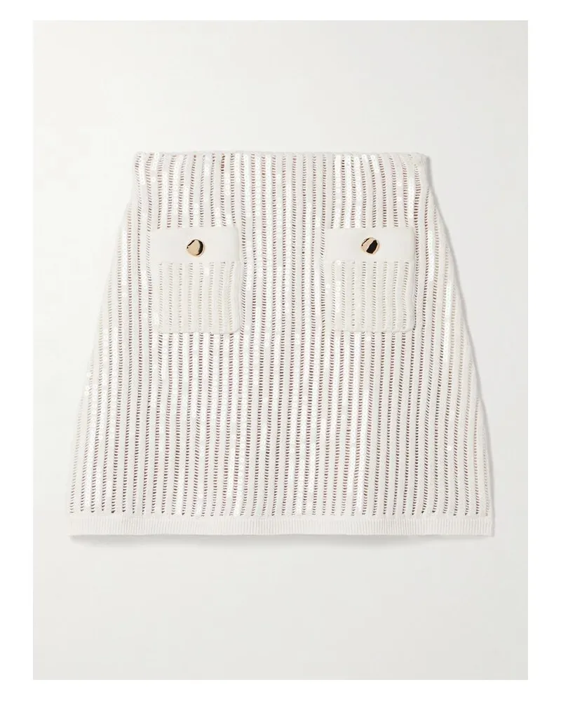 Self-Portrait Minirock Aus Einer Gehäkelten Baumwoll-kaschmirmischung Mit Pailletten - Weiß Weiß