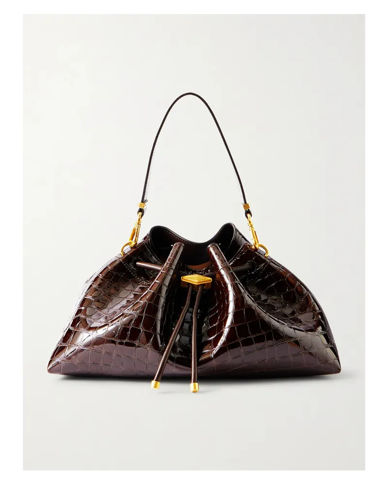 Jimmy Choo Cinch Medium Croc-effect Leather Shoulder Bag - Brown Brown