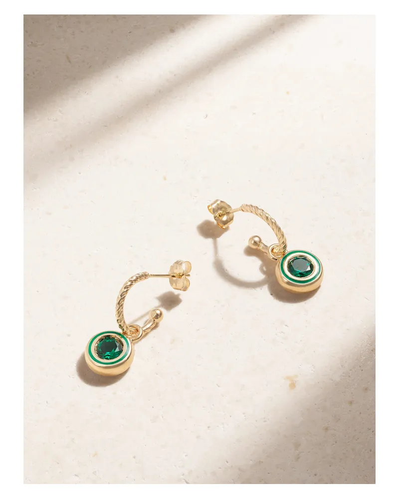 Alison Lou Madison 14-karat Gold, Laboratory-grown Emerald And Enamel Earrings - Green Green