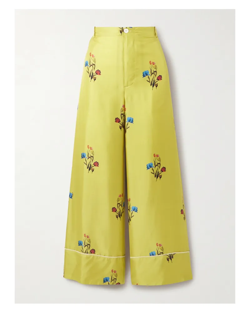 Marni Hose Mit Weitem Bein Aus Seiden-twill Mit Blumenprint - Gelb Gelb