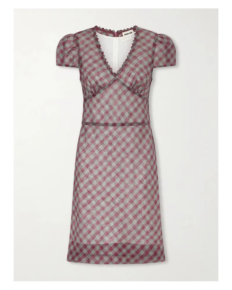 SHUSHU/TONG Gingham Lace-trimmed Linen Mini Dress - Burgundy Burgundy