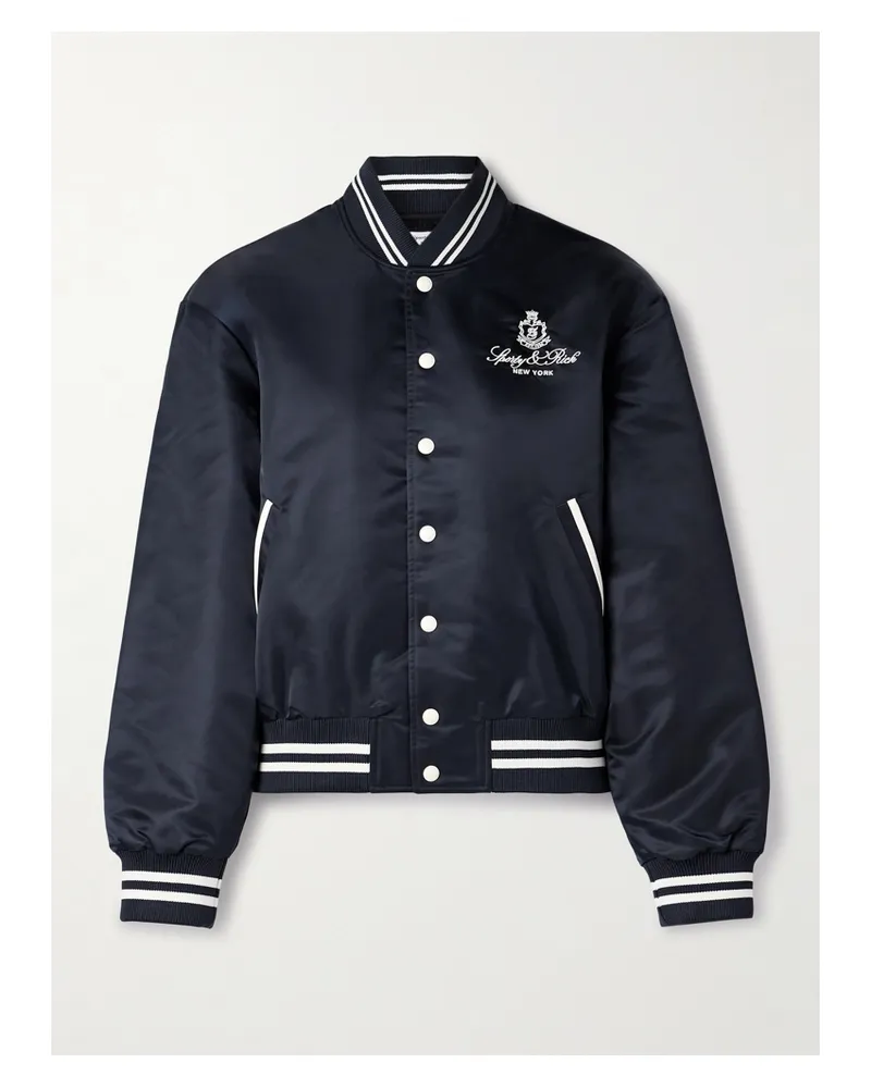 SPORTY & RICH Vendome Bomberjacke Aus Shell Mit Stickereien Und Streifen - Blau Blau