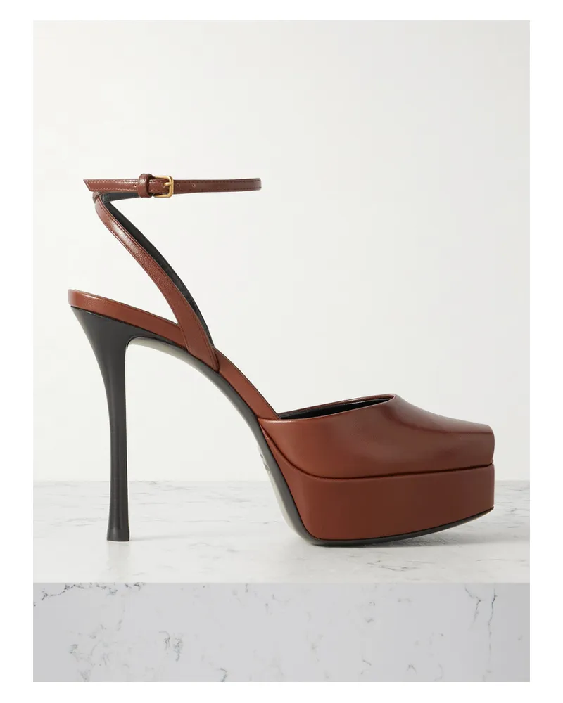 Saint Laurent La Scandale Leather Sandals - Brown Brown