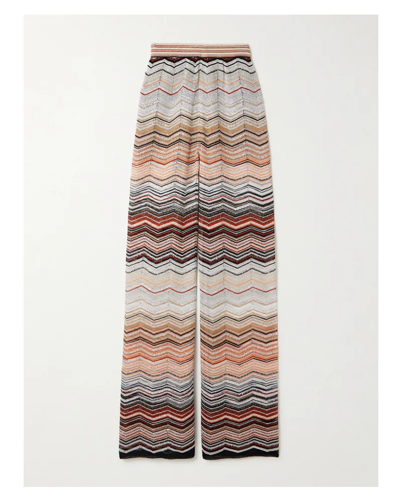 Missoni Sequin-embellished Striped Metallic Crochet-knit Wide-leg Pants - Multi Multi