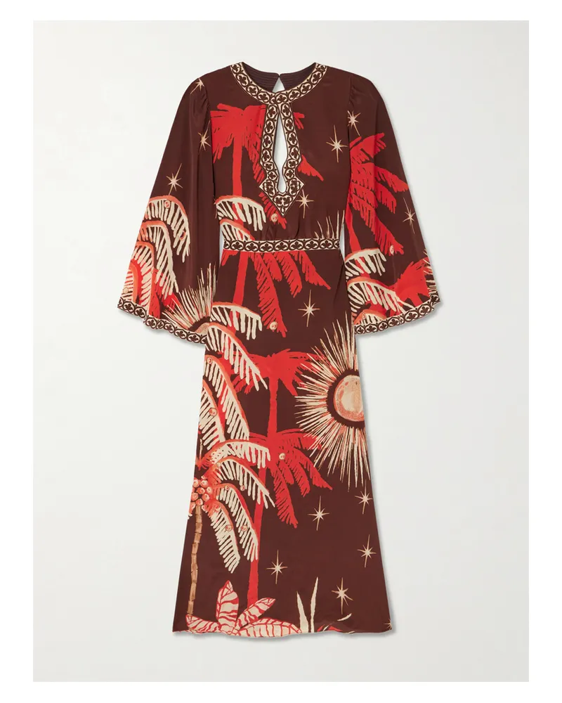 Johanna Ortiz Leyenda Del Tiempo Open-back Printed Silk Crepe De Chine Maxi Dress - Brown Brown