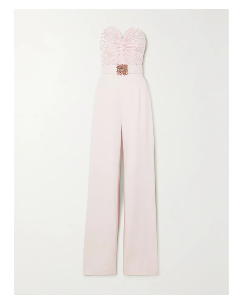 Andrew GN Trägerloser Jumpsuit Aus Crêpe Und Gerafftem Satin Aus Einer Seidenmischung Mit Verzierung - Pink Pink