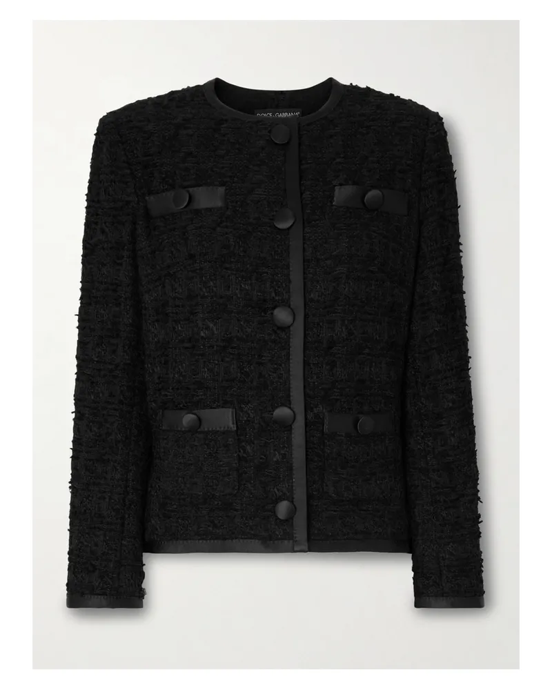 Dolce & Gabbana Jacke Aus Tweed Mit Satinbesätzen - Schwarz Schwarz