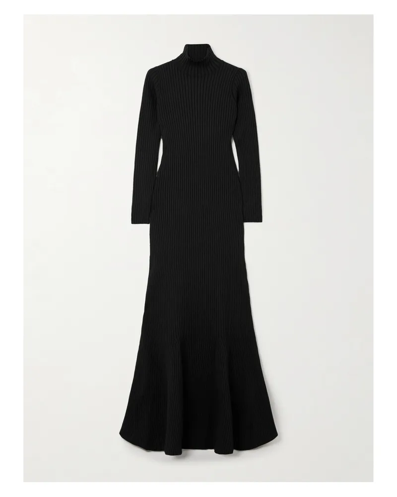 Balenciaga Turtleneck Ribbed Silk-blend Maxi Dress - Black Black