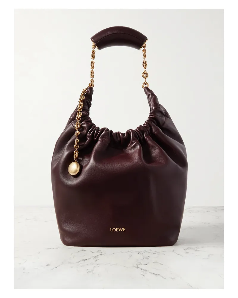 Loewe Squeeze Small Chain-embellished Gathered Leather Shoulder Bag - Burgundy Burgundy