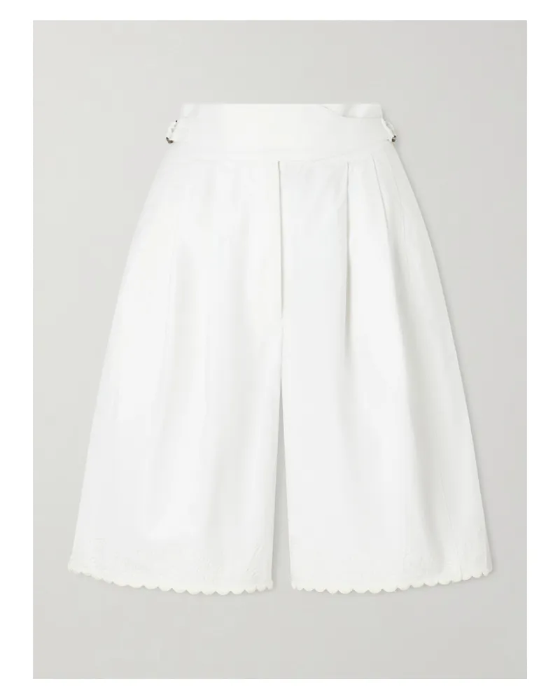 BODE Closerie Belted Scalloped Embroidered Cotton-poplin Shorts - Neutrals Neutrals