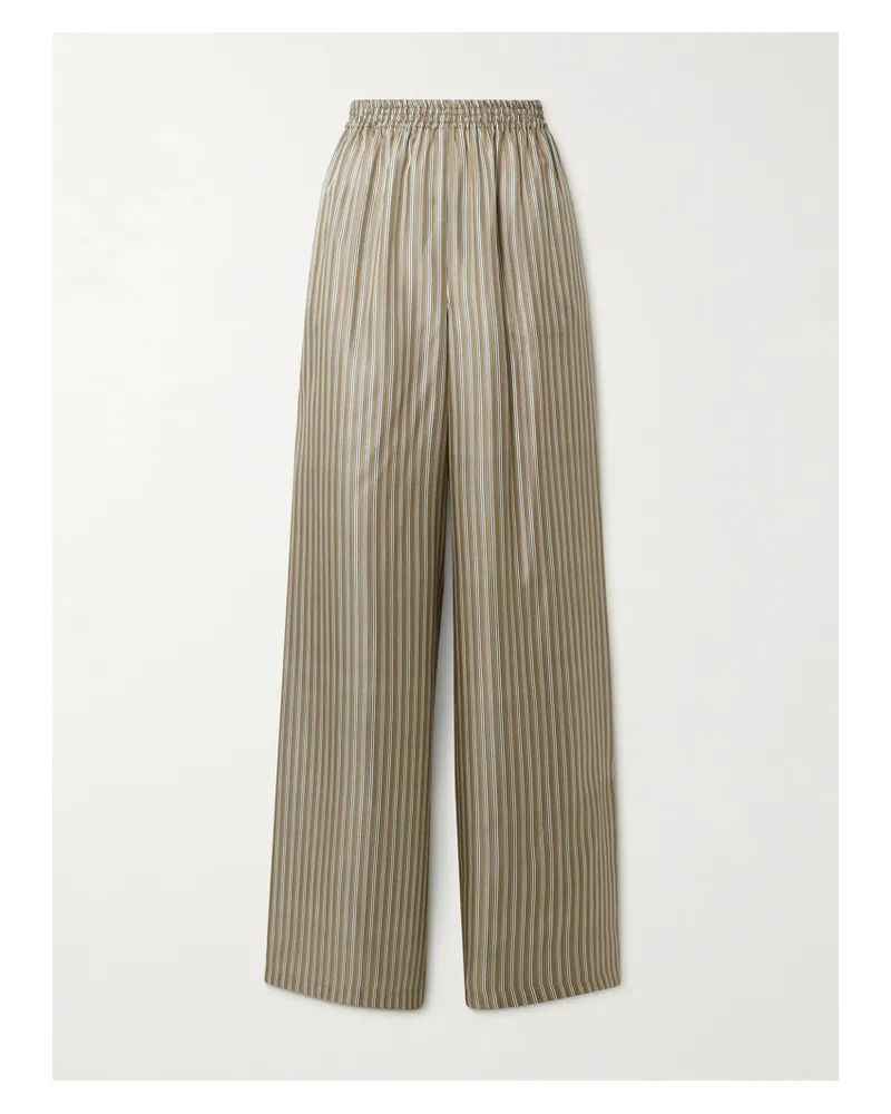 Max Mara Ladino Hose Mit Weitem Bein Aus Gestreiftem Seiden-twill - Braun Braun