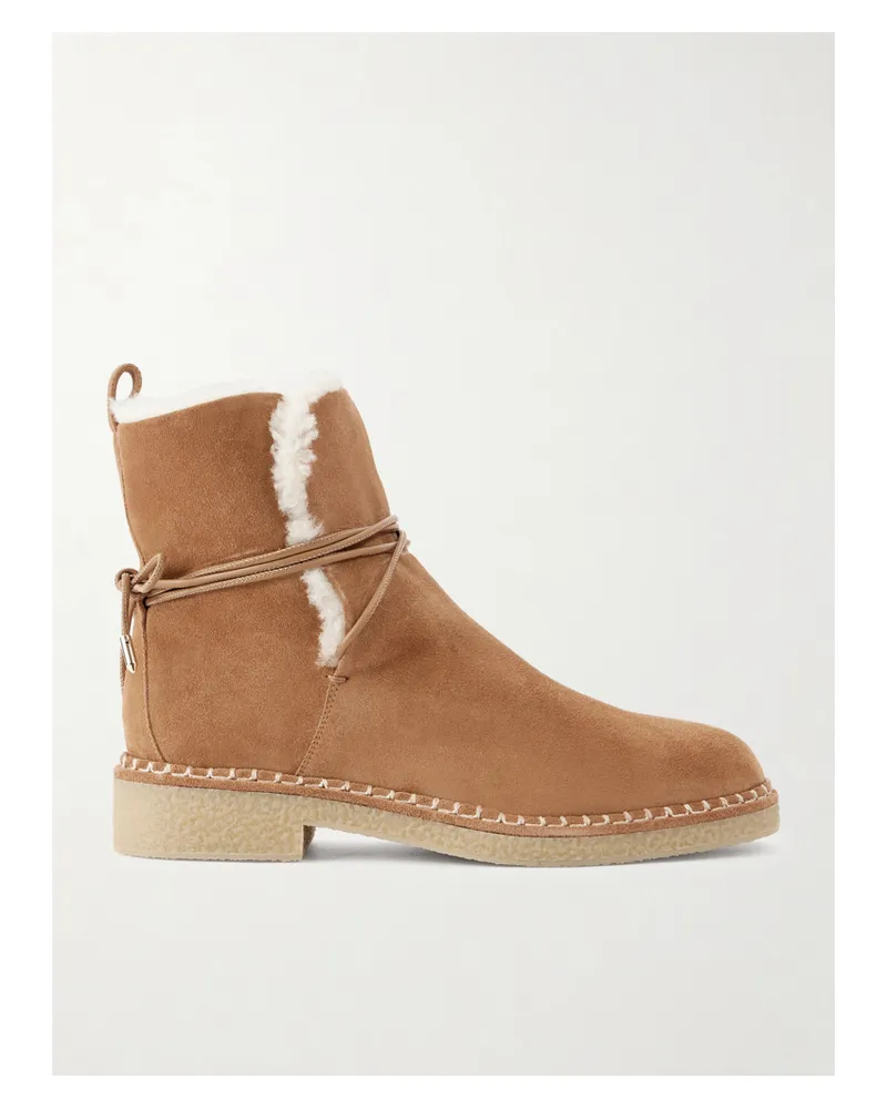 Aquazzura Megeve Lace-detailed Suede Shearling-lined Ankle Boots - Brown Brown