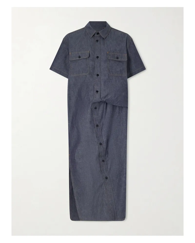 Sacai Gathered Denim Midi Dress - Blue Blue