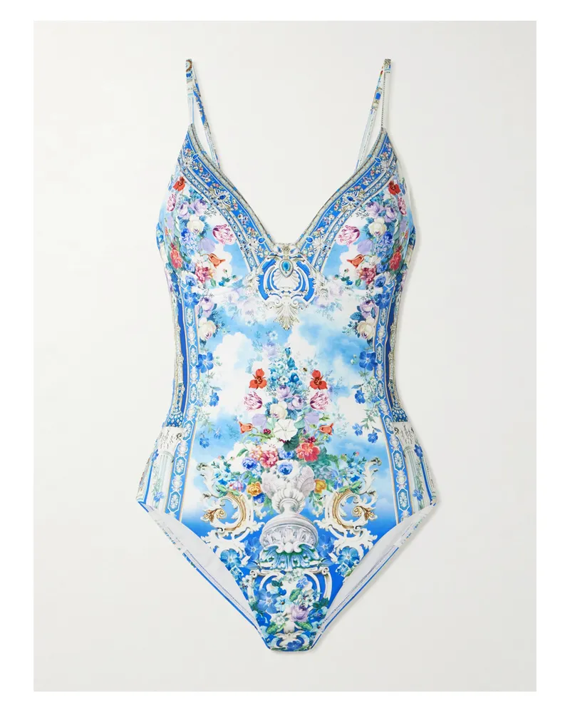 Camilla Crystal-embellished Printed Stretch Recycled Swimsuit - Multi Multi