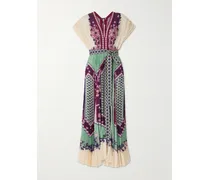 Belted Printed Pleated Crepe De Chine Maxi Dress - Multi
