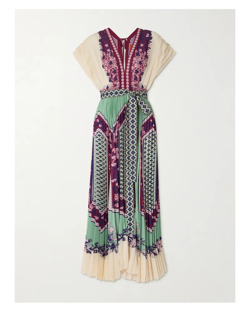 La DoubleJ Belted Printed Pleated Crepe De Chine Maxi Dress - Multi Multi