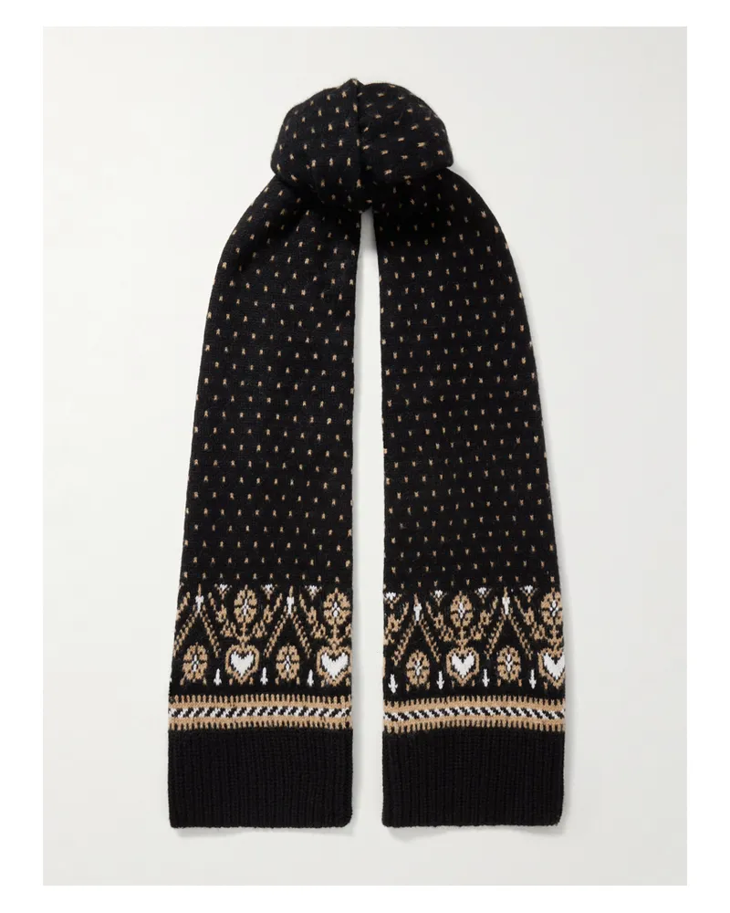 KHAITE Lucerne Fair Isle Cashmere Scarf - Black Black