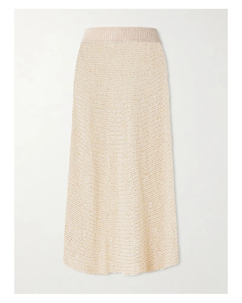 KHAITE Inaya Crocheted Cotton And Silk-blend Midi Skirt - Neutrals Neutrals