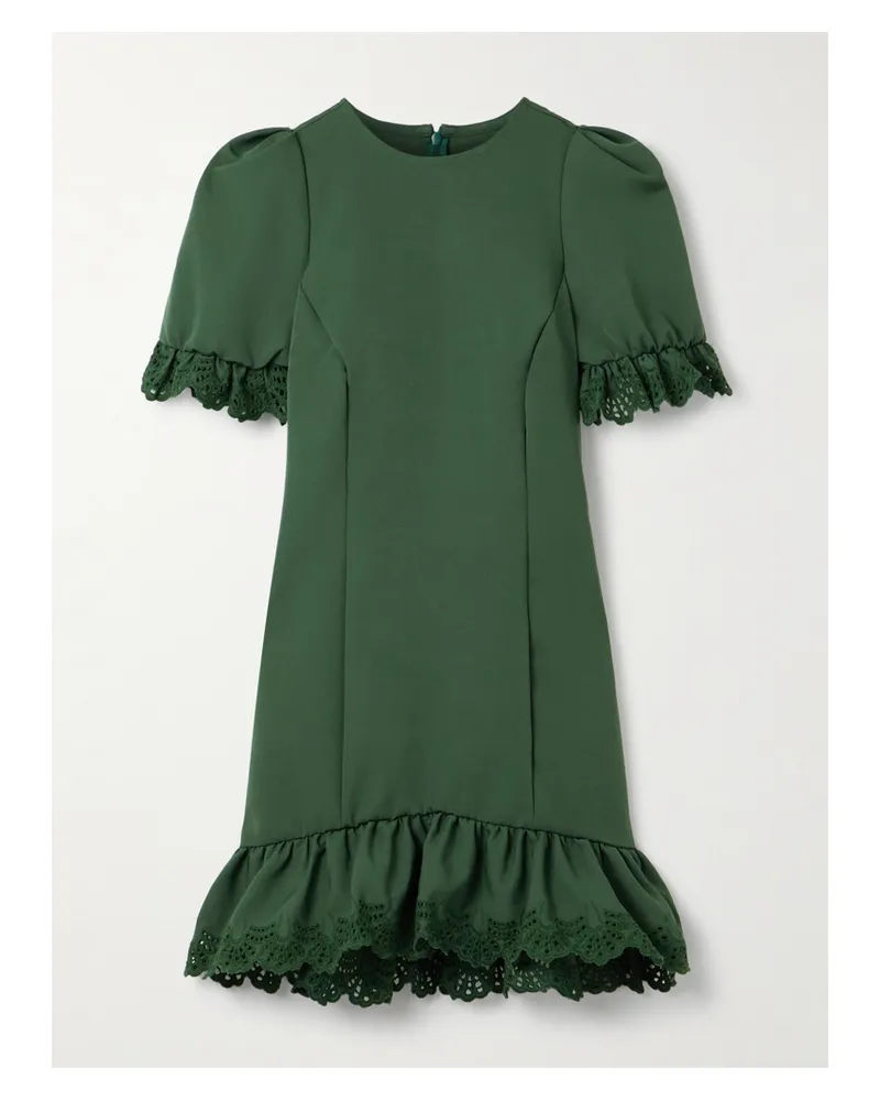 Kika Vargas Amenah Minikleid Aus Crêpe Mit Rüschenbesätzen Mit Lochstickerei - Grün Grün