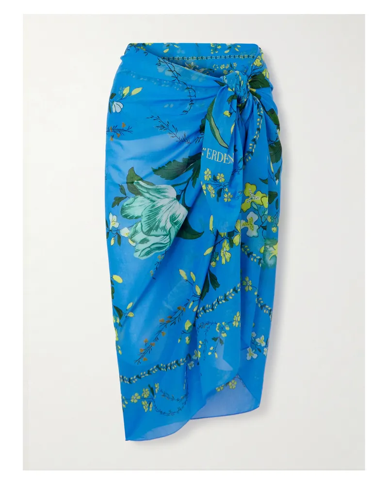 Erdem Pareo Aus Bedrucktem Baumwoll-voile - Blau Blau