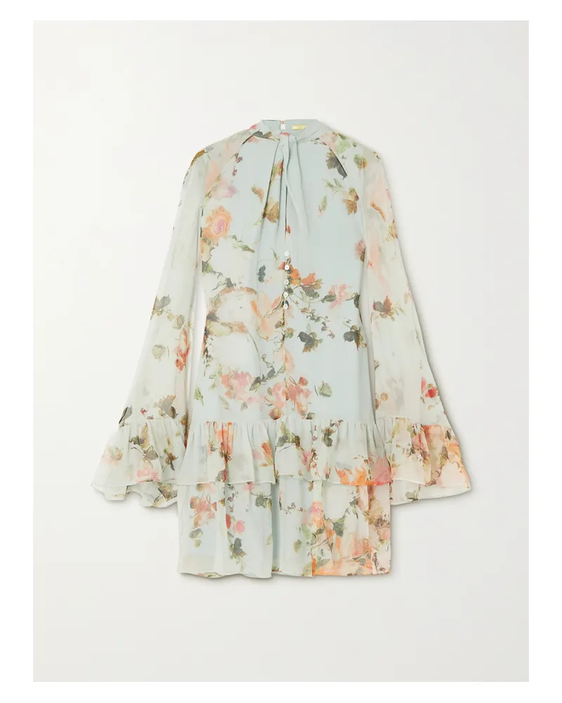 Erdem Concetta Gestuftes Minikleid Aus Seiden-voile Mit Blumenprint Und Volants - Grün Grün