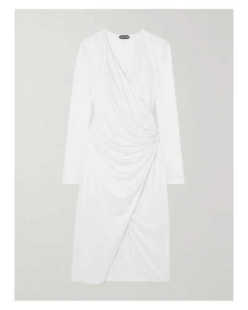 Tom Ford Midi-wickelkleid Aus Seiden-jersey - Weiß Weiß