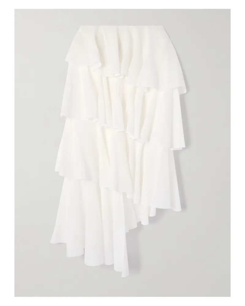 Alaïa Tiered Asymmetric Cotton Midi Skirt - White White