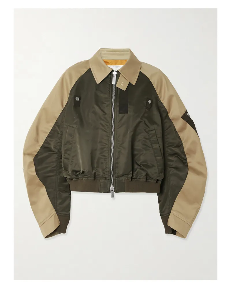 Sacai Oversized-bomberjacke Aus Baumwoll-canvas Und Shell - Grün Grün