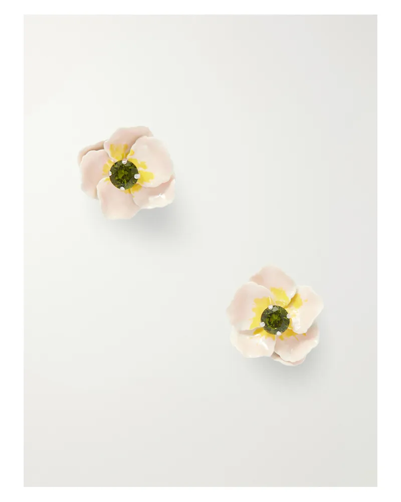 Simone Rocha Blooming Poppy Ohrringe Mit Emaille, Kristallen Und Silberfarbenen Details - Pink Pink