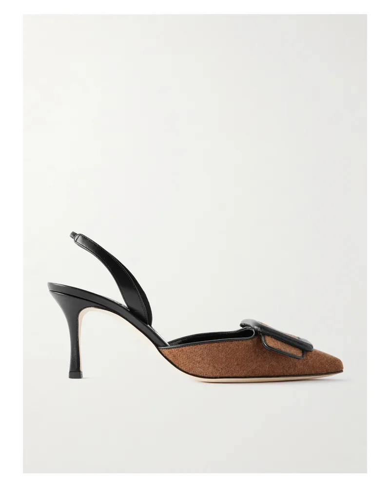 Manolo Blahnik Mayslibi 70 Slingback-pumps Aus Wolle Mit Lederbesätzen Und Schnalle - Braun Braun