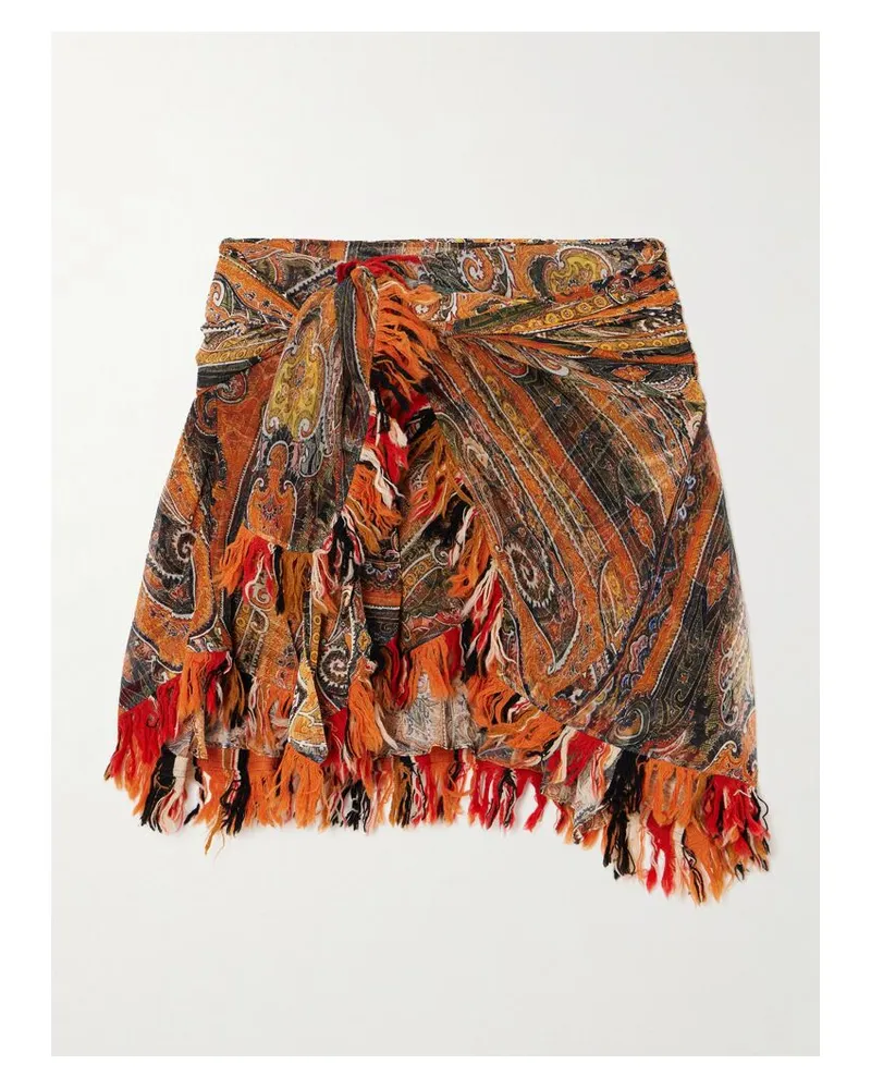 Isabel Marant Dova Minirock Aus Georgette Mit Paisley-print Und Raffungen - Orange Orange