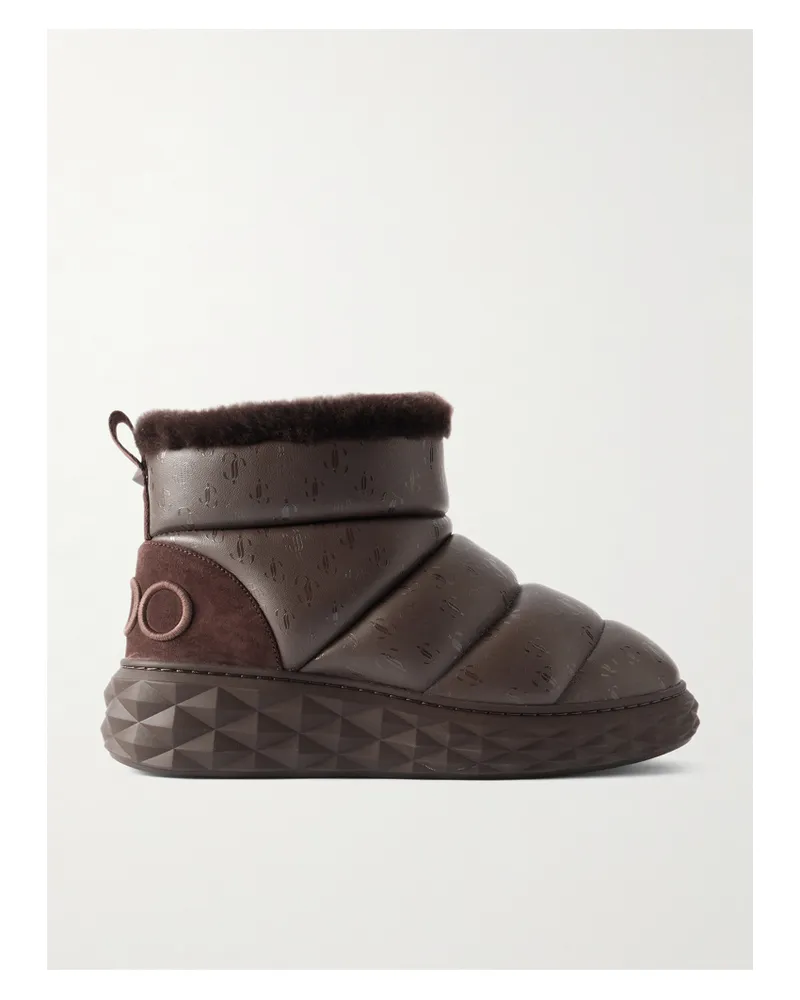 Jimmy Choo Xan Shearling-lined Quilted Logo-embossed Leather Boots - Brown Brown